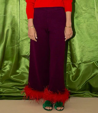 x The Nat Note Chula Wool Blend Flat Front Feather Detail Coordinating Pants | Dillard's