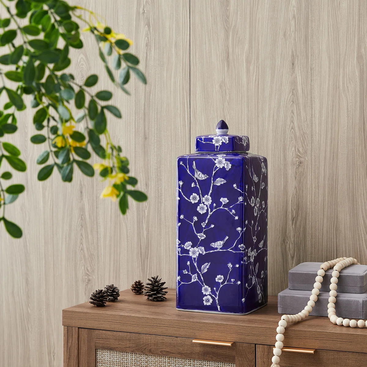 Daouia 17.72" Handmade Blue White Chinoiserie Ceramic Ginger Jar/ Table Vase | Wayfair North America