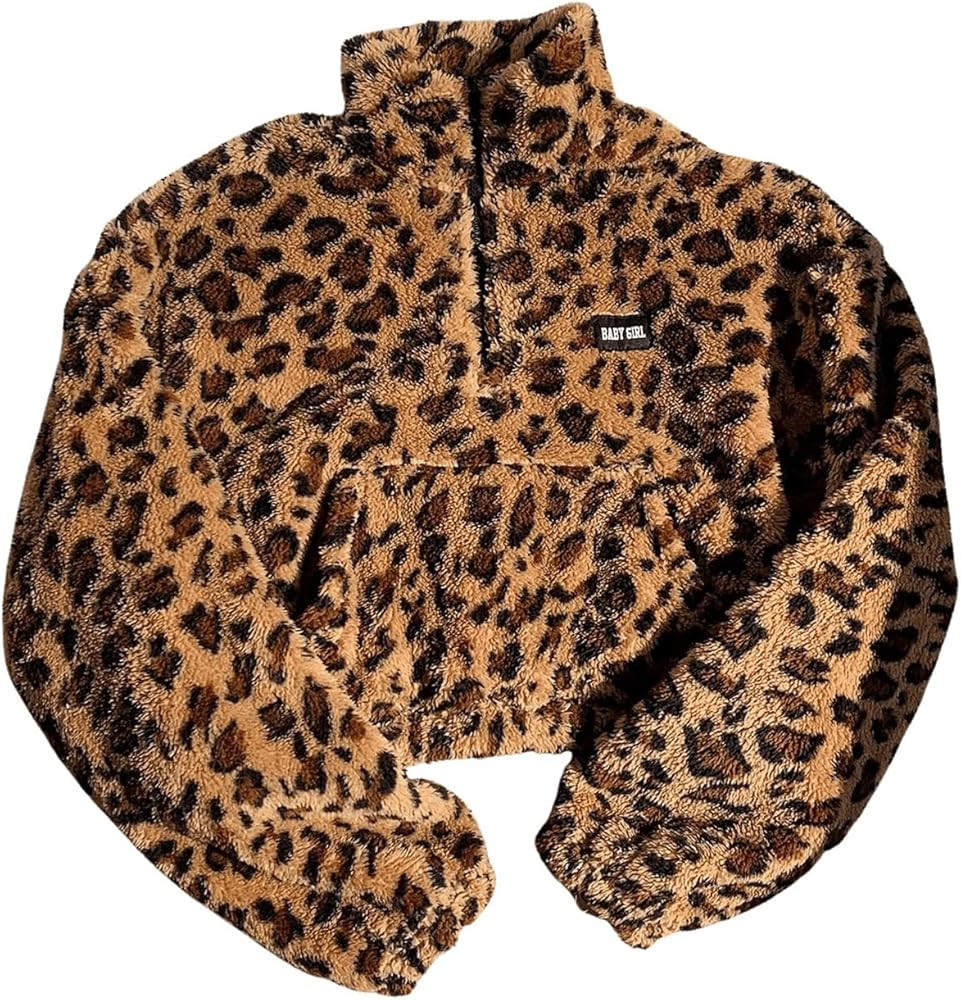 SOLY HUX Women's Leopard Fleece Sweatshirt Half Zip Mock Neck Long Sleeve Fuzzy Cropped Pullover ... | Amazon (US)
