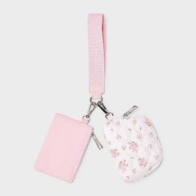 Girls' Floral Printed Quilted Wristlet Pouch - Cat & Jack™ Pink | Target