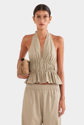 Cotton Poplin Halter Top - Pebble | Venroy AU