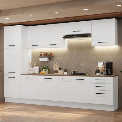 Cotreau Kitchen Set Pantry Storage 3 Drawers 3 Wall Cupboards 3 Base Cabinets Engineered Wood Multiple Compartments Organization Unit - White | Wayfair North America