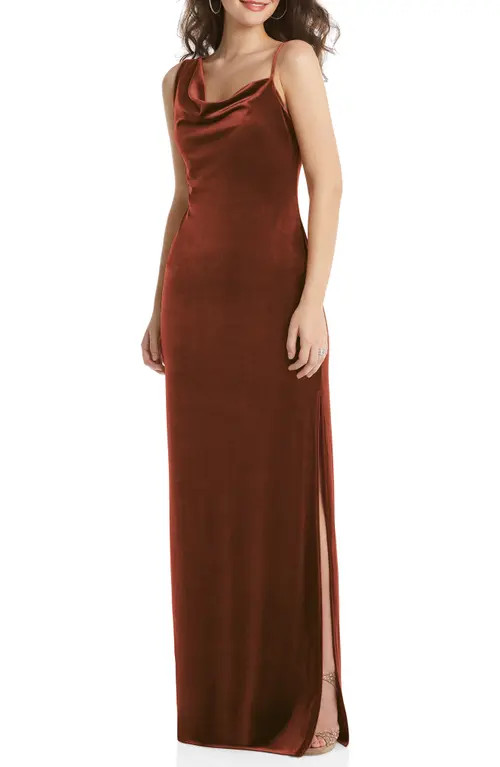 Social Bridesmaids Asymmetric Velvet Gown in Auburn Moon at Nordstrom, Size Medium | Nordstrom