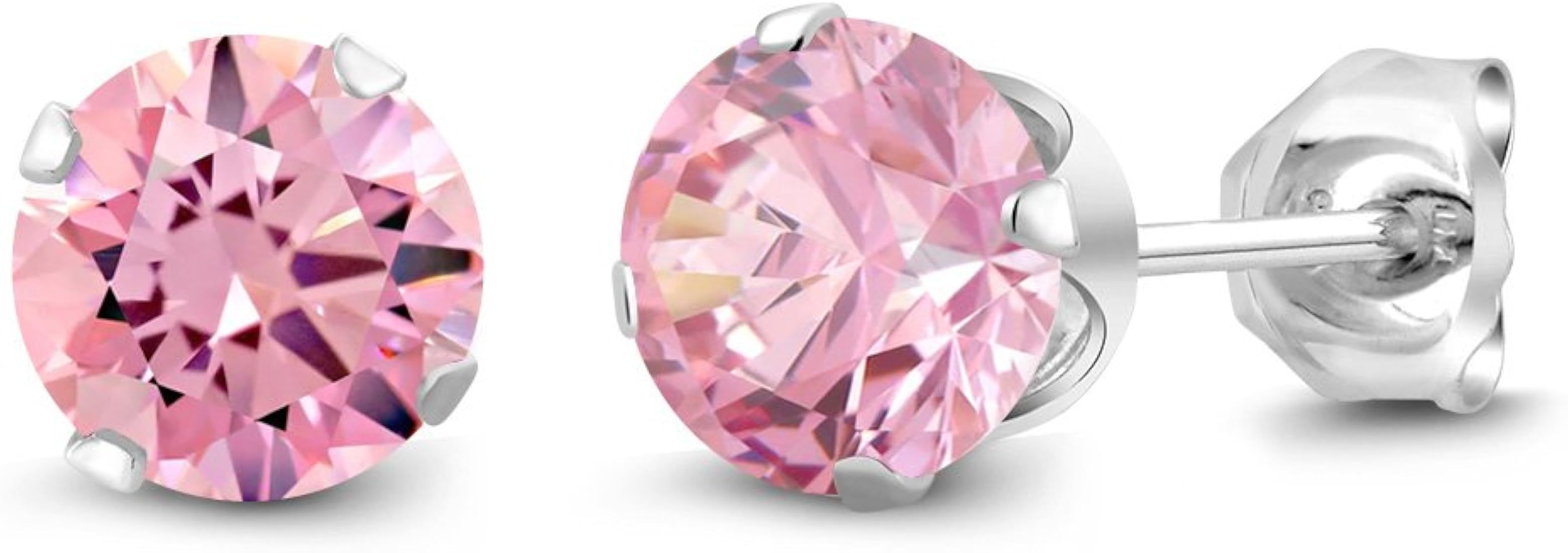 Gem Stone King 925 Sterling Silver Pink Zirconia Stud Earrings For Women (3.00 Cttw, Gemstone Bir... | Amazon (US)