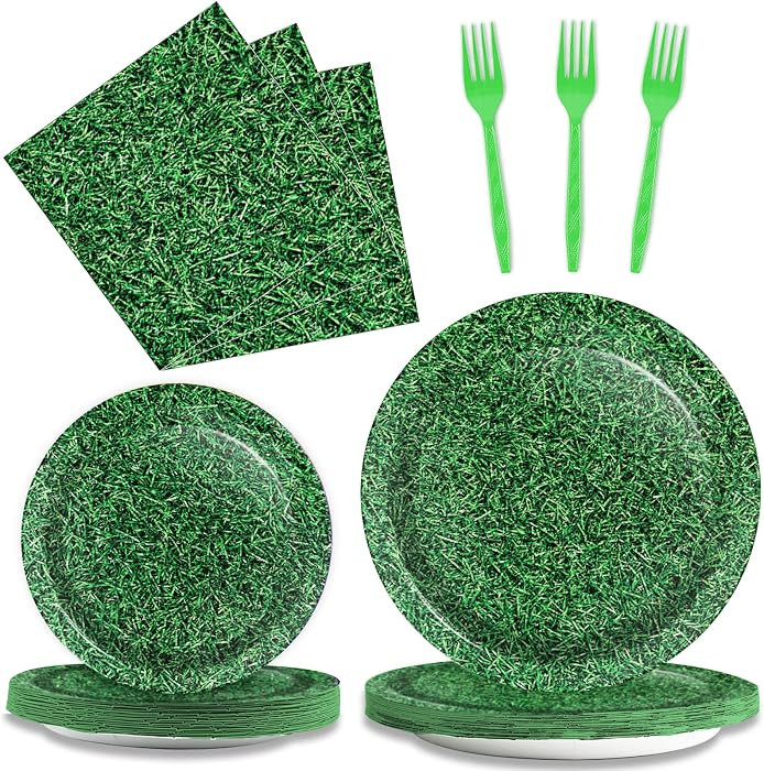 96 Pcs Green Grass Plates and Napkins Party Supplies Grass Tableware Set Sage Greenery Party Deco... | Amazon (US)