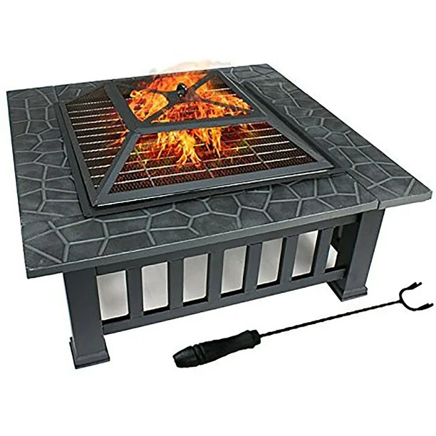 ZENY 32" Outdoor Fire Pit Square Metal Firepit Patio Garden Stove Wood Burning | Walmart (US)