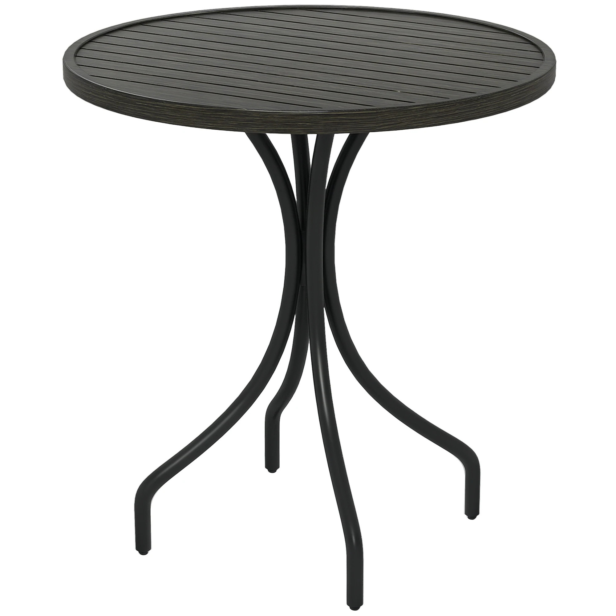 Outsunny Outdoor Side Table 26in Round Patio Table with Steel Frame and Slat Tabletop for Garden Backyard Porch Balcony Distressed Gray | Lowe's