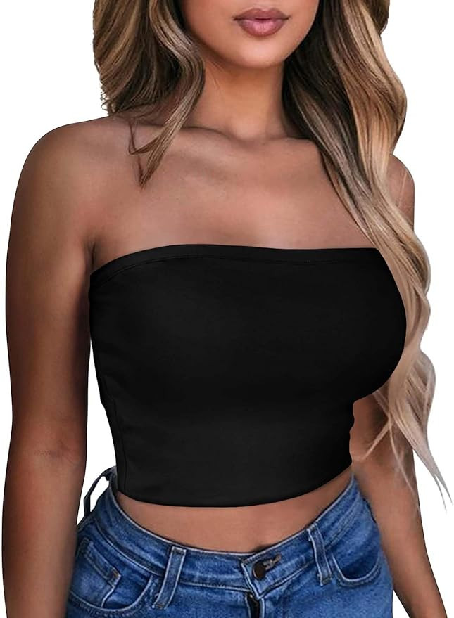 Summer Tube Tops Basic Crop Tops for Women Strapless Tank Casual Tunics Sexy Short Shirts | Amazon (US)