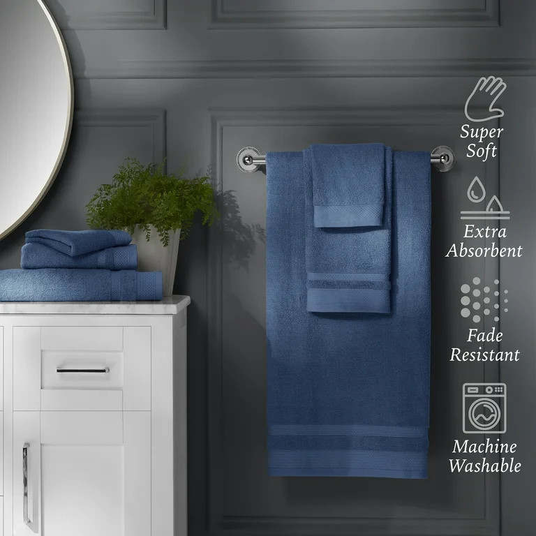 Hotel Style Luxury Bath Set, 100% U.S. Cotton, Washed Indigo, 6-Piece | Walmart (US)