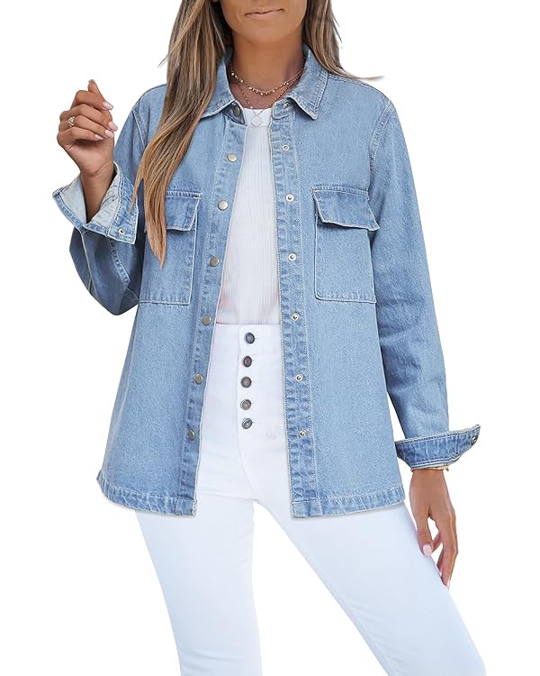 luvamia Jean Jackets for Women 2025 Fall Fashion Oversized Button Down Denim Jacket Western Shack... | Amazon (US)