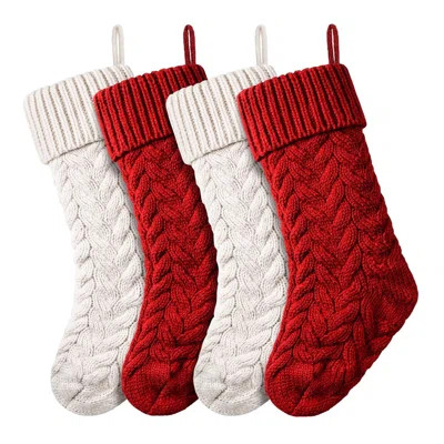 4 Pack 18-Inch Burgundy & Ivory Knit Christmas Stockings | Wayfair Professional