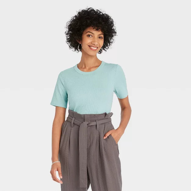 Women's Short Sleeve Ribbed T-Shirt - A New Day™ | Target
