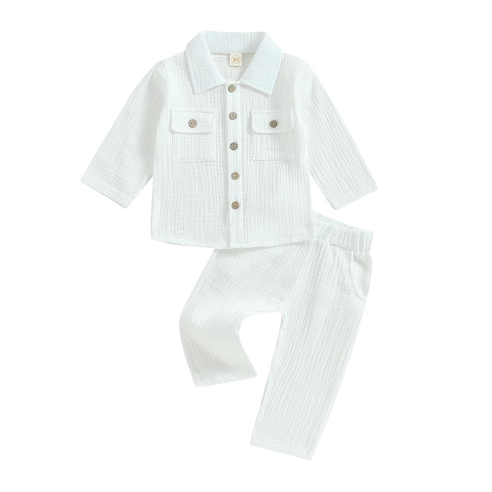 VISGOGO Toddler Boy Linen Outfit Baby Boy Fall Winter Clothes Set Button-Down Shirt Tops Cotton L... | Amazon (US)
