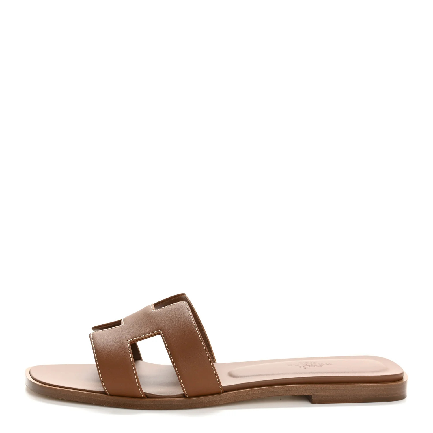 Hermes Box Calfskin Oran Sandals 37.5 Gold 1761441 | FASHIONPHILE (US)