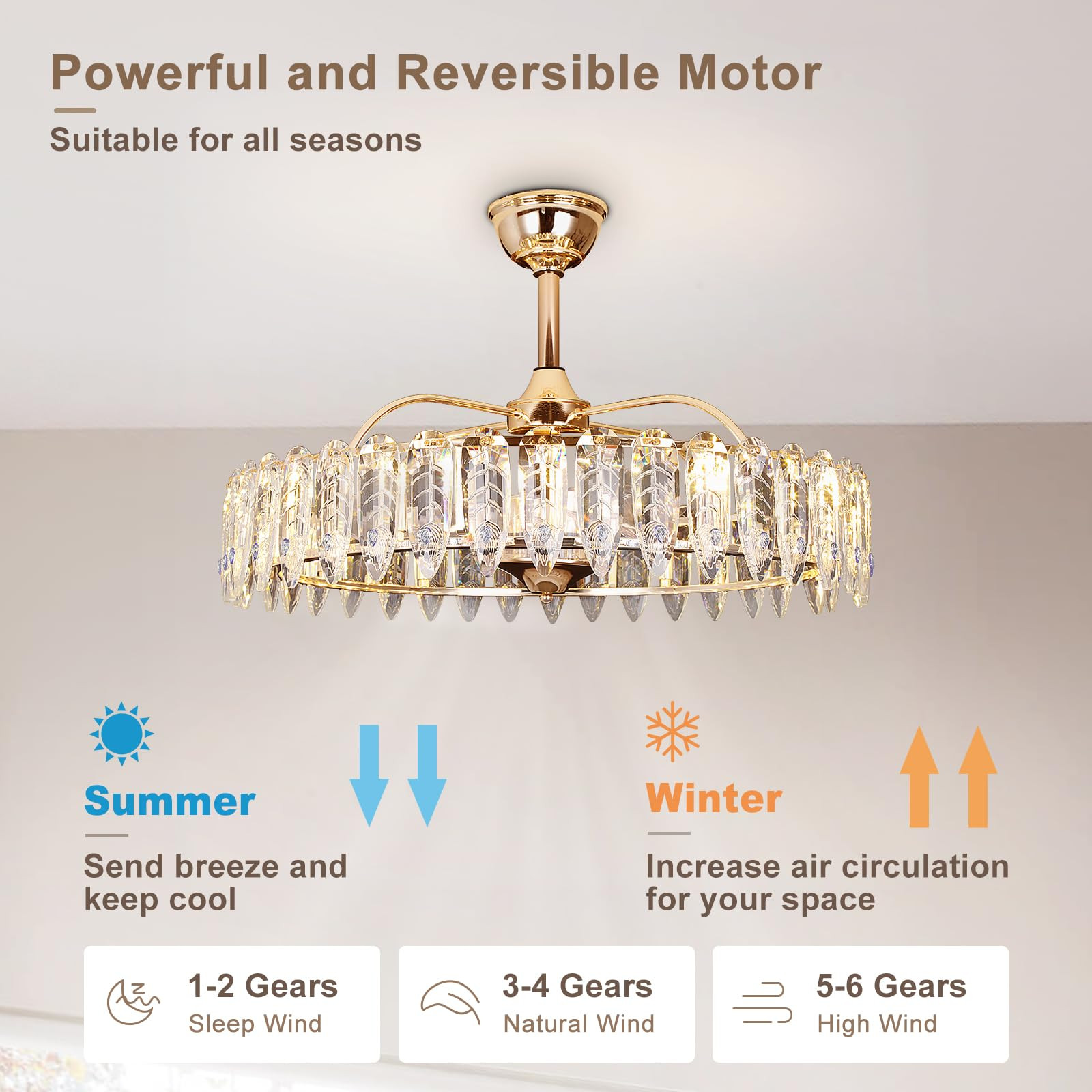 Chandelier Ceiling Fan with Lights: 26" Modern Gold Chandelier Ceiling Fan with Remote Reversible... | Amazon (US)