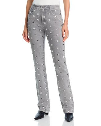 Cinq à Sept Sammy Studded High-Rise Denim Jeans in Lune/Silver   | Bloomingdale's Women | Bloomingdale's (US)