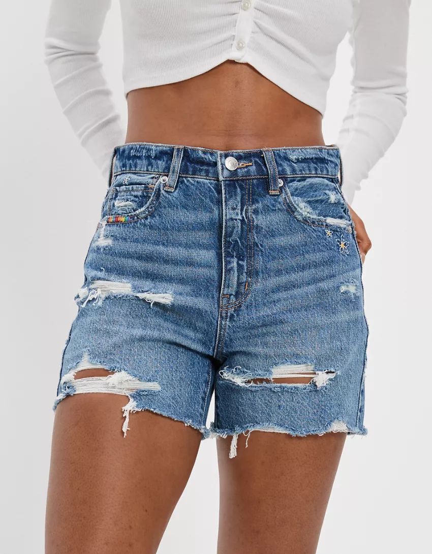 AE Pride Denim Highest Waist Baggy Short | American Eagle Outfitters (US & CA)