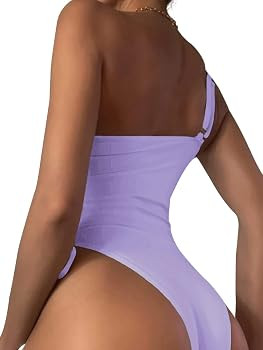 Lilosy Sexy One Shoulder Tummy Control Ruched Swimsuit High Cut Brazilian Bathing Suit 1 Piece | Amazon (US)