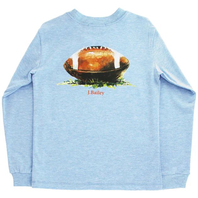 J. Bailey Long Sleeve Logo Tee- Football on Heather Blue | The Bailey Boys