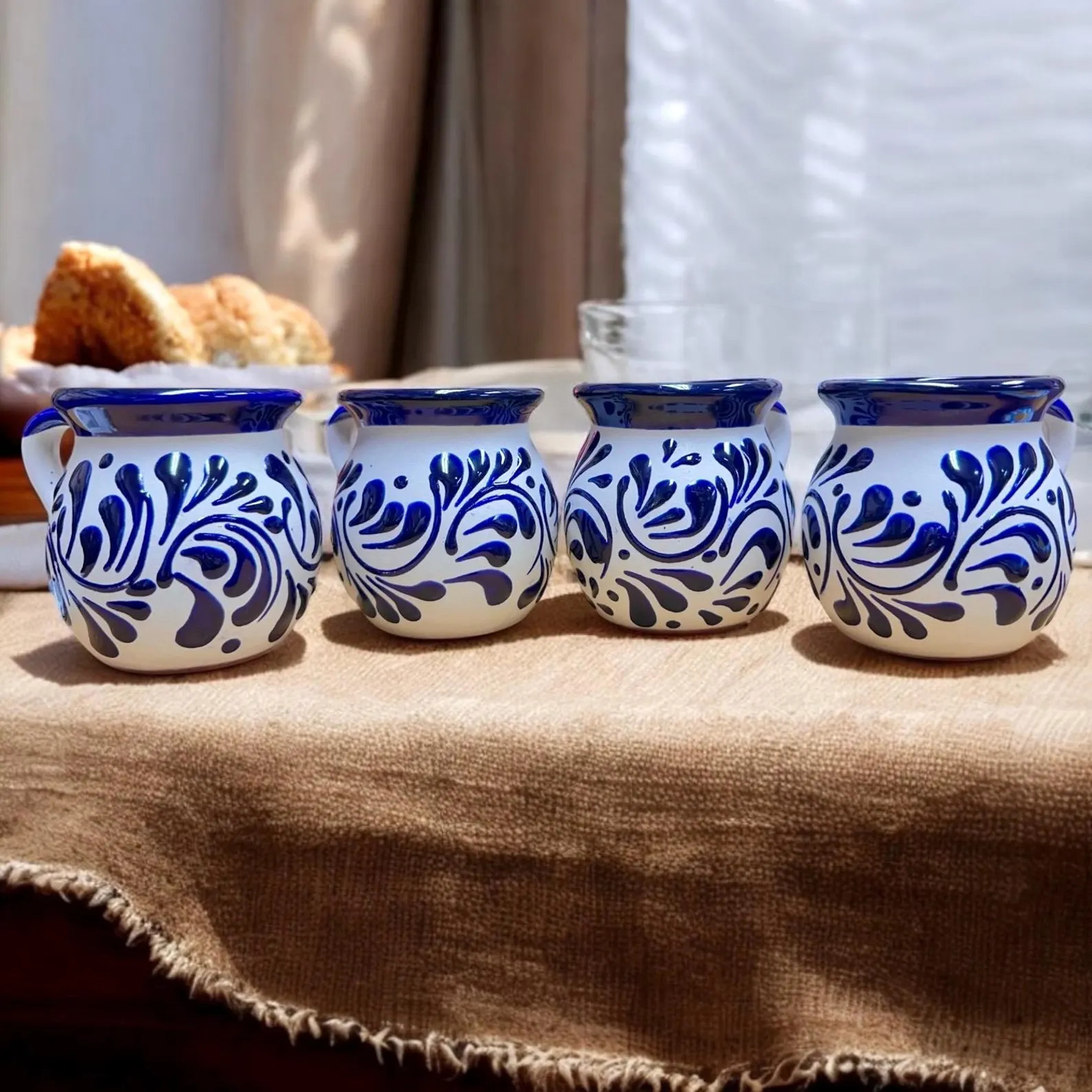 Handmade Mexican Jarritos Set of 4 | Cobalt Blue & White | Etsy (Global)