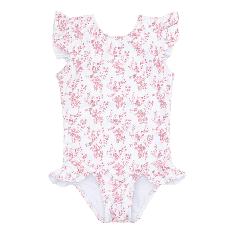 girls nantucket floral ruffle sleeve rashguard one piece | minnow