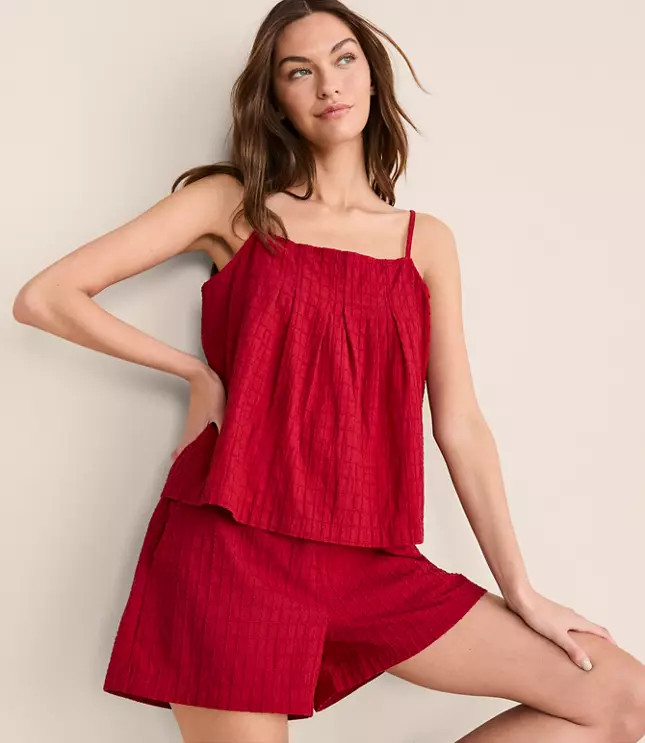 Lou & Grey Grid Linen Cotton Pleated Cami | LOFT