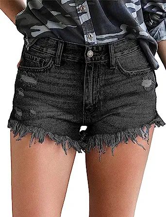 MODARANI Cut Off Denim Shorts for Women Frayed Distressed Jean Short Cute Mid Rise Ripped Hot Sho... | Amazon (US)