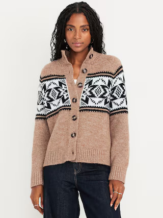 Mock-Neck Wool-Blend Cardigan Sweater | Old Navy (US)