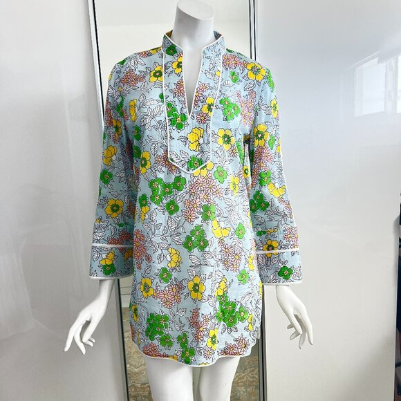 Tory Burch Tunic Printed Cover Up Blue Wallpaper Floral Size M | Poshmark
