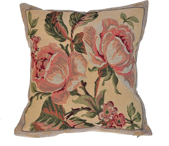 Vintage Floral Tapestry Pillow Cover | Elegant Rose Pattern Decorative Square Cushion Case | Euro... | Amazon (US)