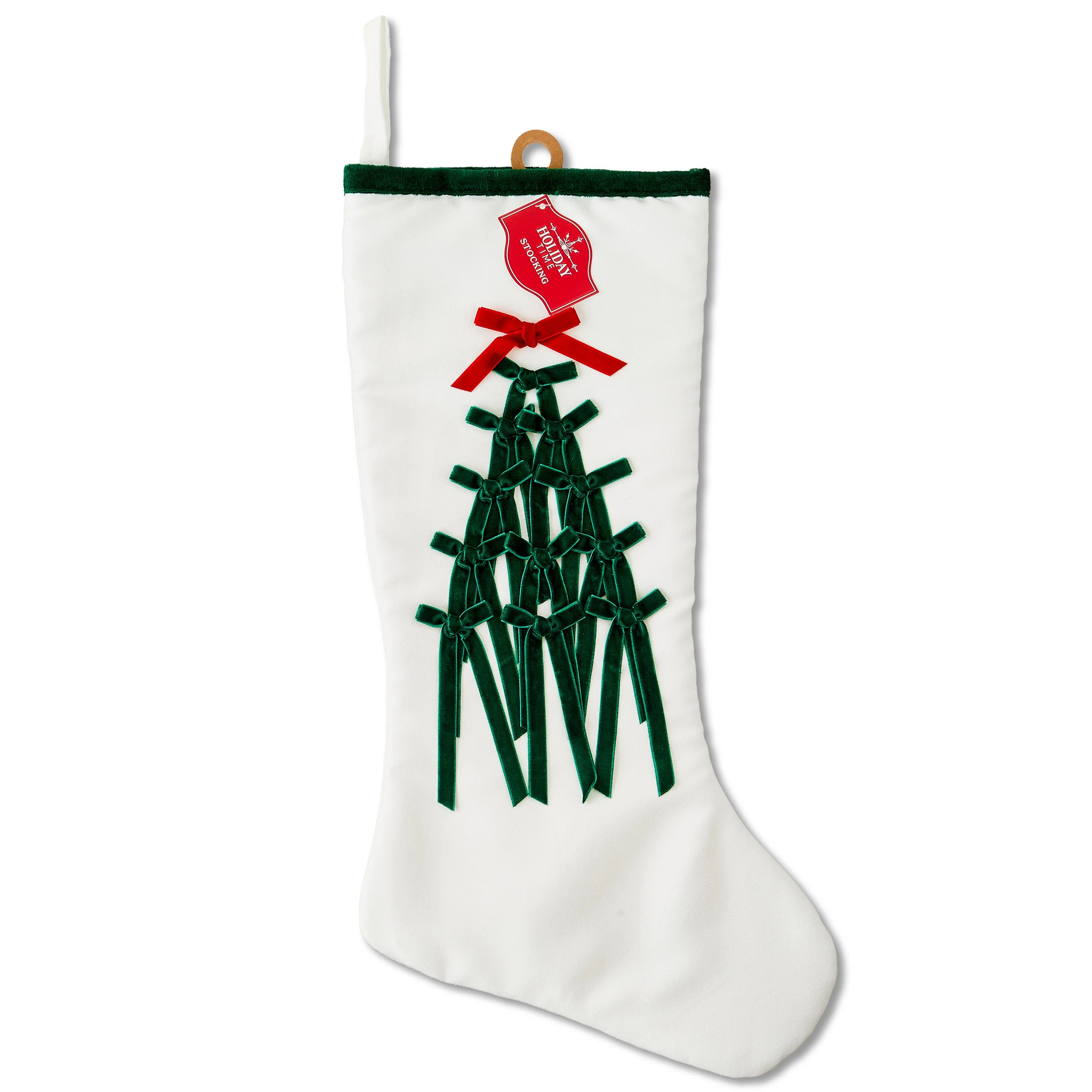 Ribbon Tree Christmas Stocking, Green and White, 20", by Holiday Time | Walmart (US)