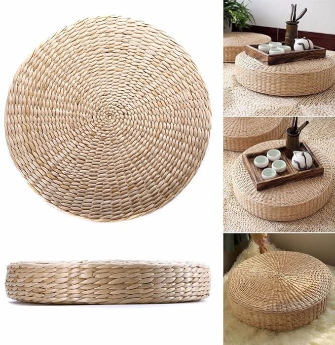 Woven Straw Cushion Round Pouf Tatami Chair Pad Yoga Seat Pillow Knitted Floor Mat Garden Dining ... | Amazon (US)