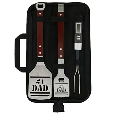 Panoware BBQ Grill Set with Carry Case for Dad, 4 Piece Set, Number 1 Dad Tongs, Spatula, Digital Th | Walmart (US)