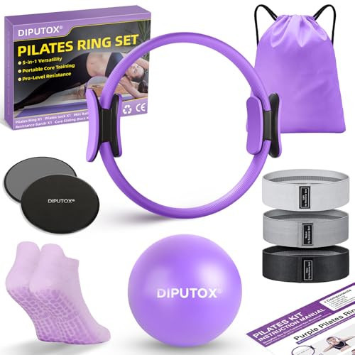 diputox Pilates Ring Set – Pilates Kit for Home Workouts with Ball, Resistance Bands, Sliding Discs & Grip Socks, Portable Pilates Essentials Accessories for Women Beginners, Pilates Equipment | Amazon (US)