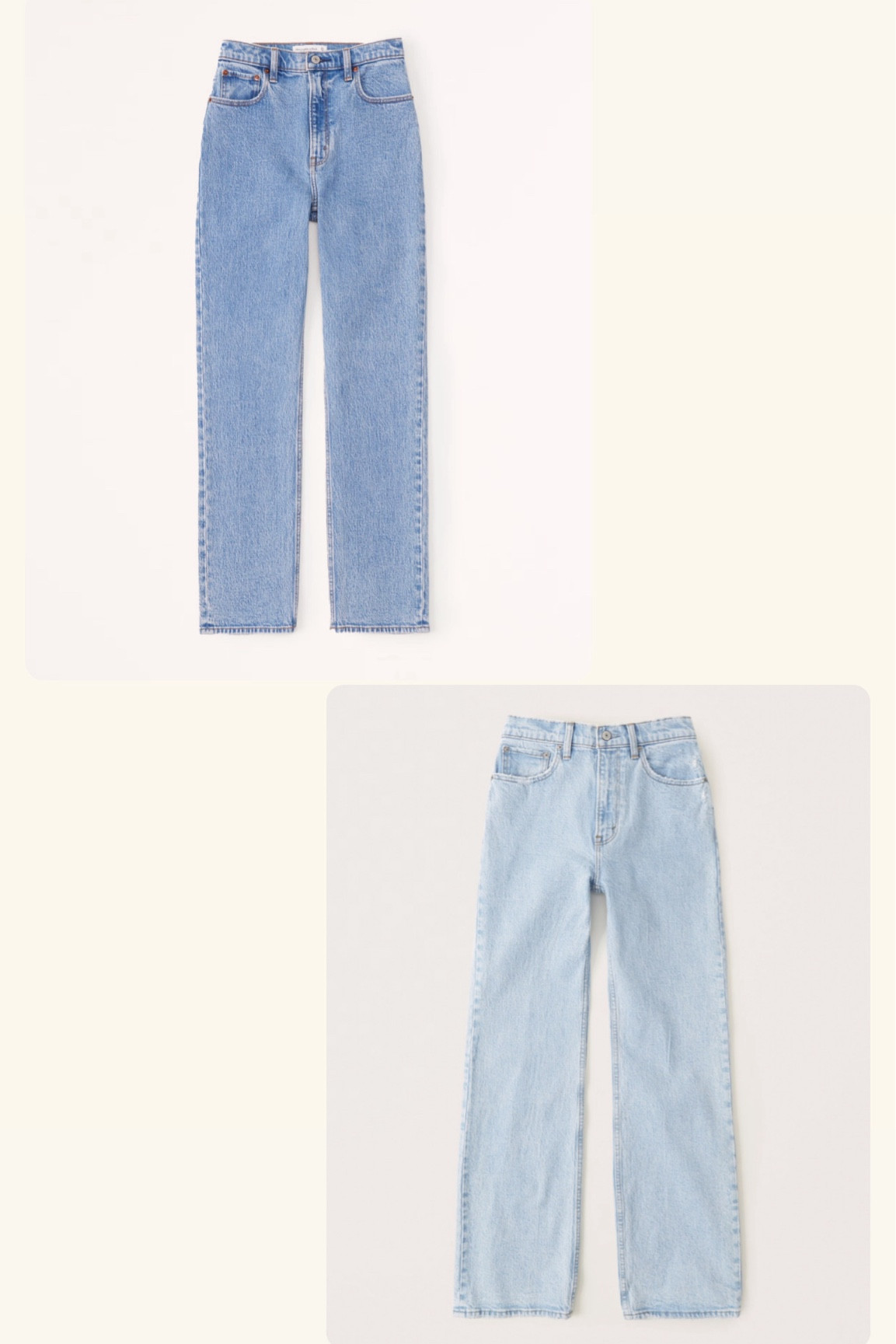 Y’all asked for the exact links - here they are! 🤍 These two pairs of jeans are my go-to’s. 

Top picture is the ultra high rise 90’s straight jean in color MEDIUM - true to size! I ordered a 30 LONG - I do still have to cuff them a bit at the bottom so they aren’t giving high water LOL but they’re still amazingggggg jeans. 
Bottom picture is the high rise 90’s relaxed jean in Color LIGHT - also true to size! I ordered a 30 X-LONG and I don’t have to cuff them at the bottom, they’re the perfect length for me, being 6’1. 

These links take your directly to them ☺️