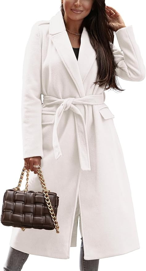 IDEALSANXUN Womens Long Wool Coats Fall Winter Open Front Trench Coat Peacoat with Self Belt | Amazon (US)