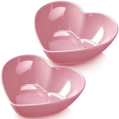 Layhit 2 Pcs Heart Shaped Bowl Salad Heart Appetizer Bowls Plastic Snacks Holder for Valentine Wedding Fruits Candy Dessert Kitchen Cooking Gift(Pink,7 Inch) | Amazon (US)