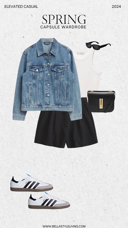 Spring capsule wardrobe with black tailored shorts from Abercrombie and denim jacket and black accessories

#LTKfindsunder100 #LTKstyletip #LTKover40