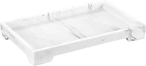 Luxspire Bathroom Vanity Tray, 10 x 6 inch Marble Bathroom Perfume Tray Dresser Tray, Resin Rectangle Vanity Tray, Bathroom Vanity Countertop Organizer for Cosmetics Hand Towel, M, Gravel White | Amazon (US)