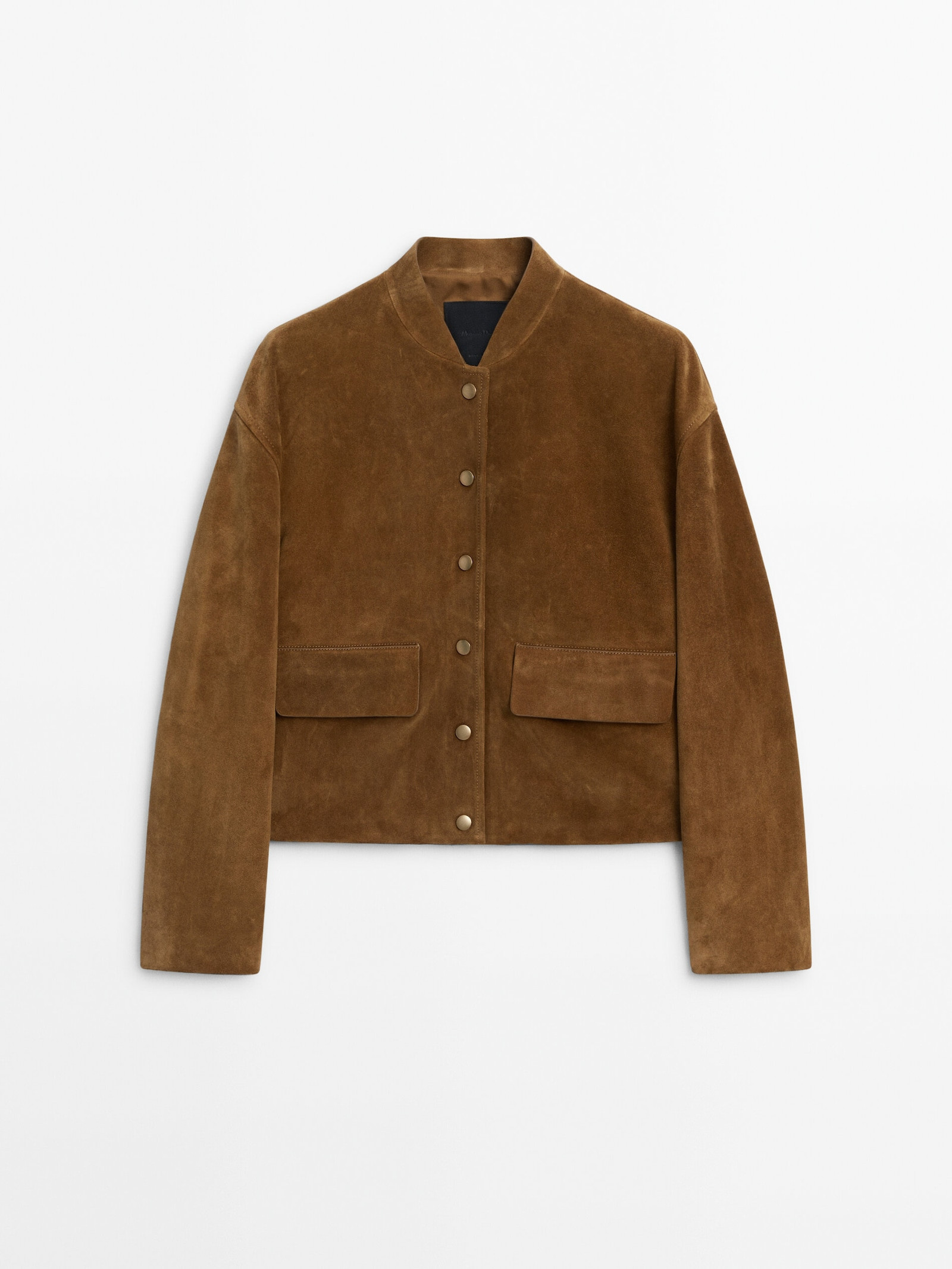Suede leather bomber jacket with gold snap buttons | Massimo Dutti US