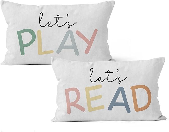 HIWX Kids Playroom Decor,Classroom Throw Pillows,Let's Read Play Decorative 12 x 20 Throw Pillow,... | Amazon (US)