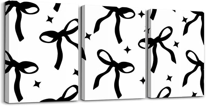 Feelyou Black Bowknot Canvas Wall Art for Living Room Kawaii Bow Tie Wall Decor for Bedroom Bathr... | Amazon (US)