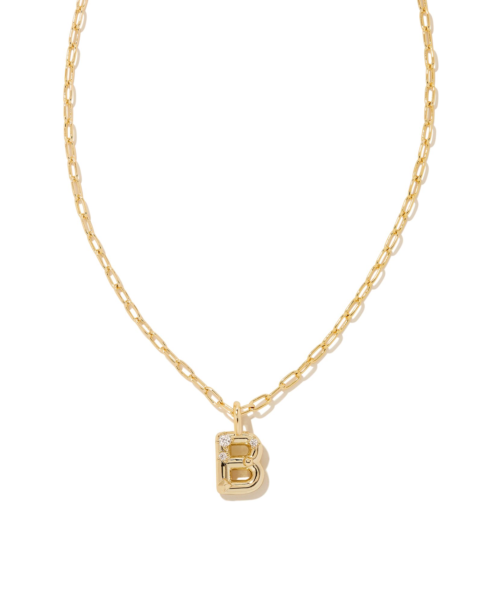 Crystal Letter B Gold Short Pendant Necklace in White Crystal | Kendra Scott | Kendra Scott