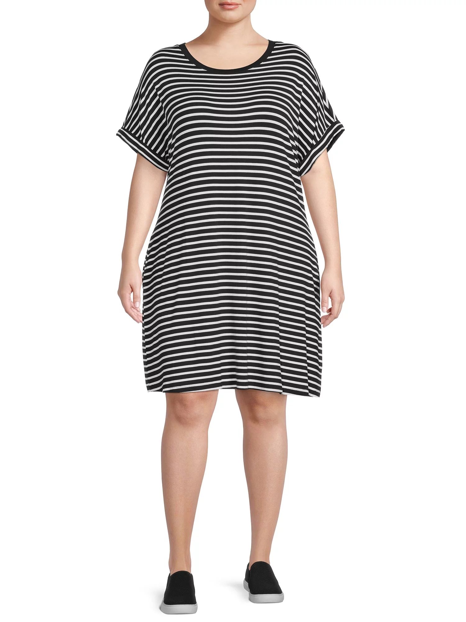 Terra & Sky Women's Plus Size Roll Cuff Sleeves Casual T-Shirt Dress | Walmart (US)
