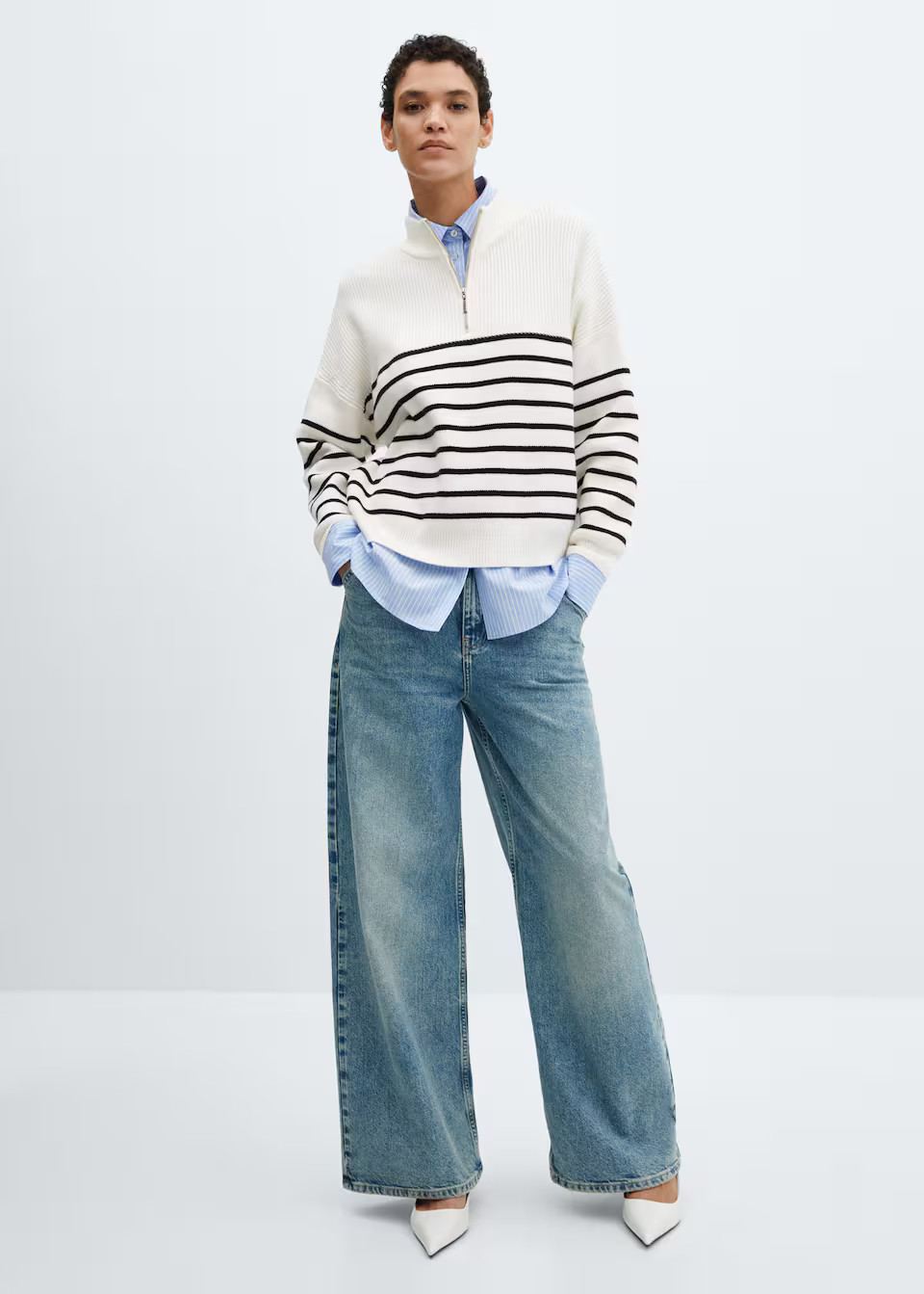 Striped sweater with zip -  Women | Mango United Kingdom | MANGO (UK)