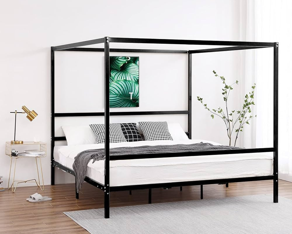 Bonnlo King Metal Bed Frame, Canopy Bed King Size with Headboard, 4 Poster Black Mattress Frame, ... | Amazon (US)