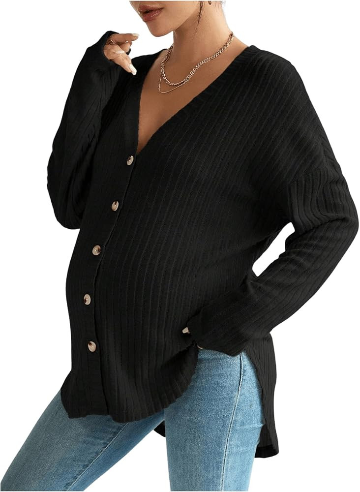 MakeMeChic Women's Maternity Shirts Knit Button Down Nursing Top Fall Maternity Clothes | Amazon (US)