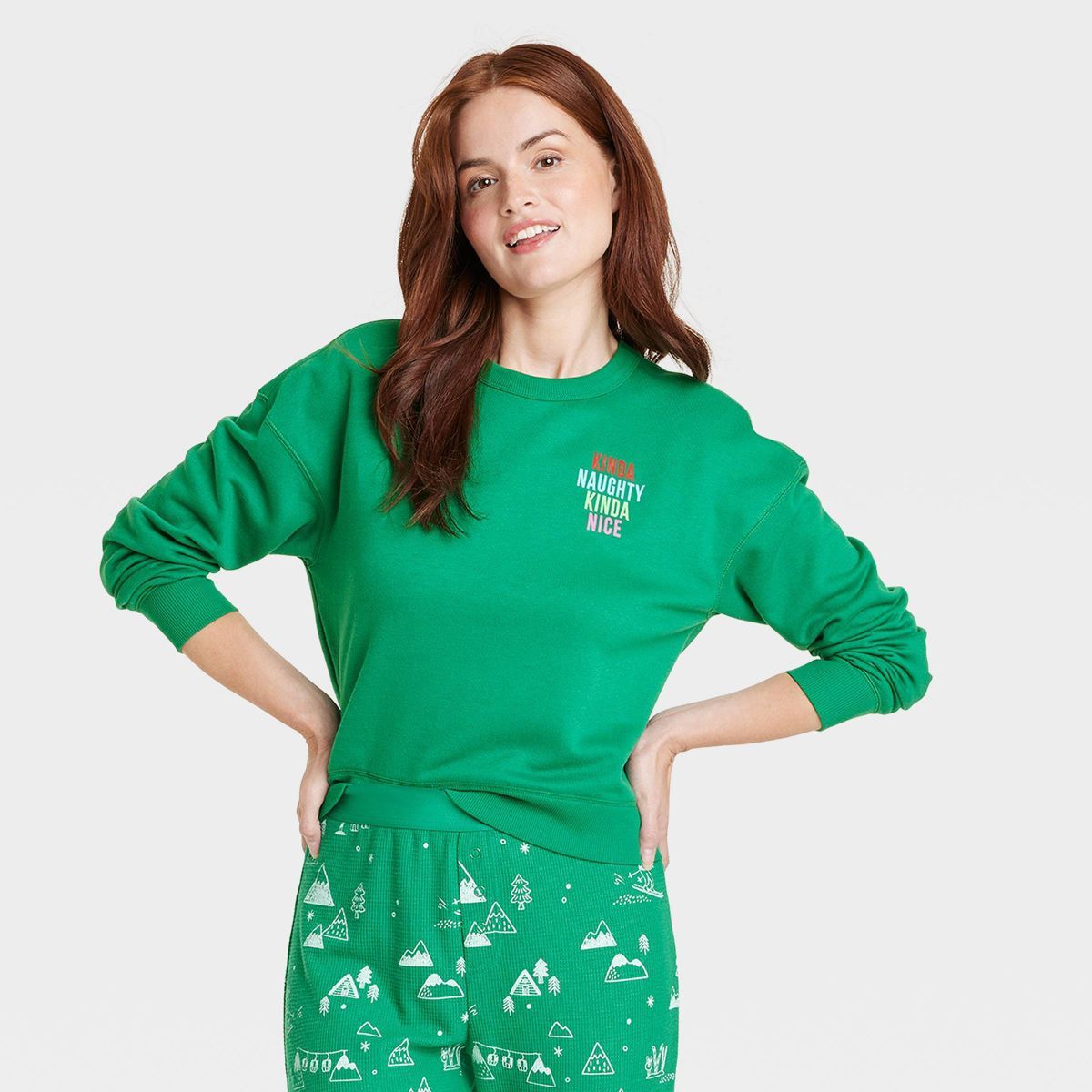 Women's Kinda Naughty Kinda Nice Matching Family Sweatshirt - Wondershop™ Green XS | Target