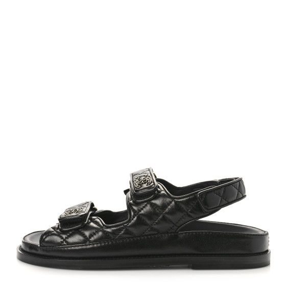 Lambskin Velcro Dad Sandals 38 Black | FASHIONPHILE (US)