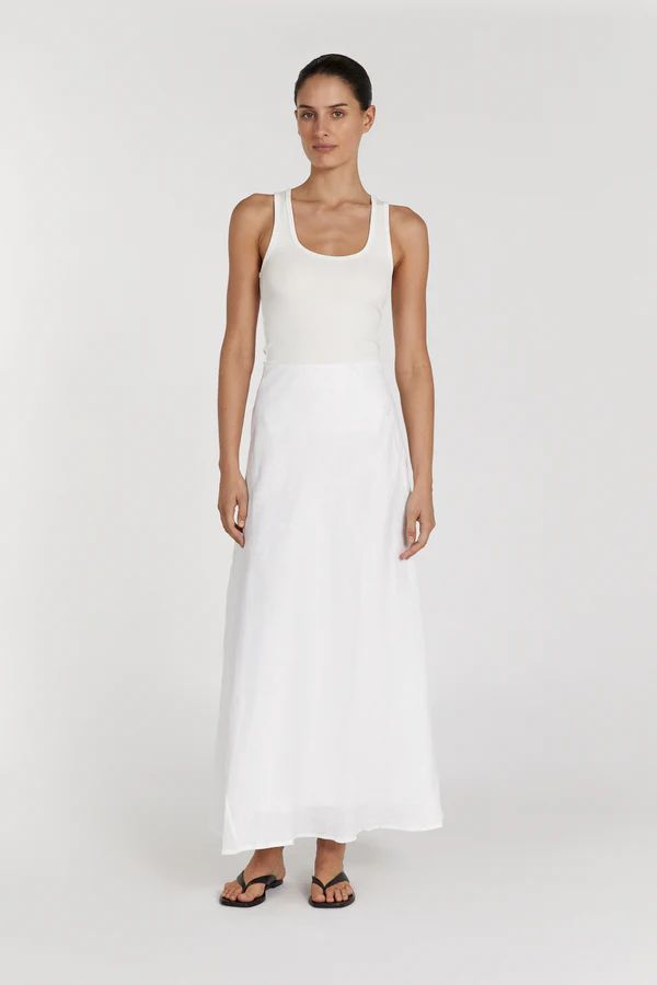 SYRAH WHITE LINEN MIDI SKIRT | DISSH